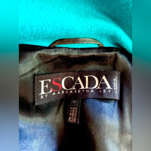 ESCADA by MARGARETHA LEY TURQUOISE 1980s VINTAGE COAT JACKET STUNNING - Picture 3 of 9